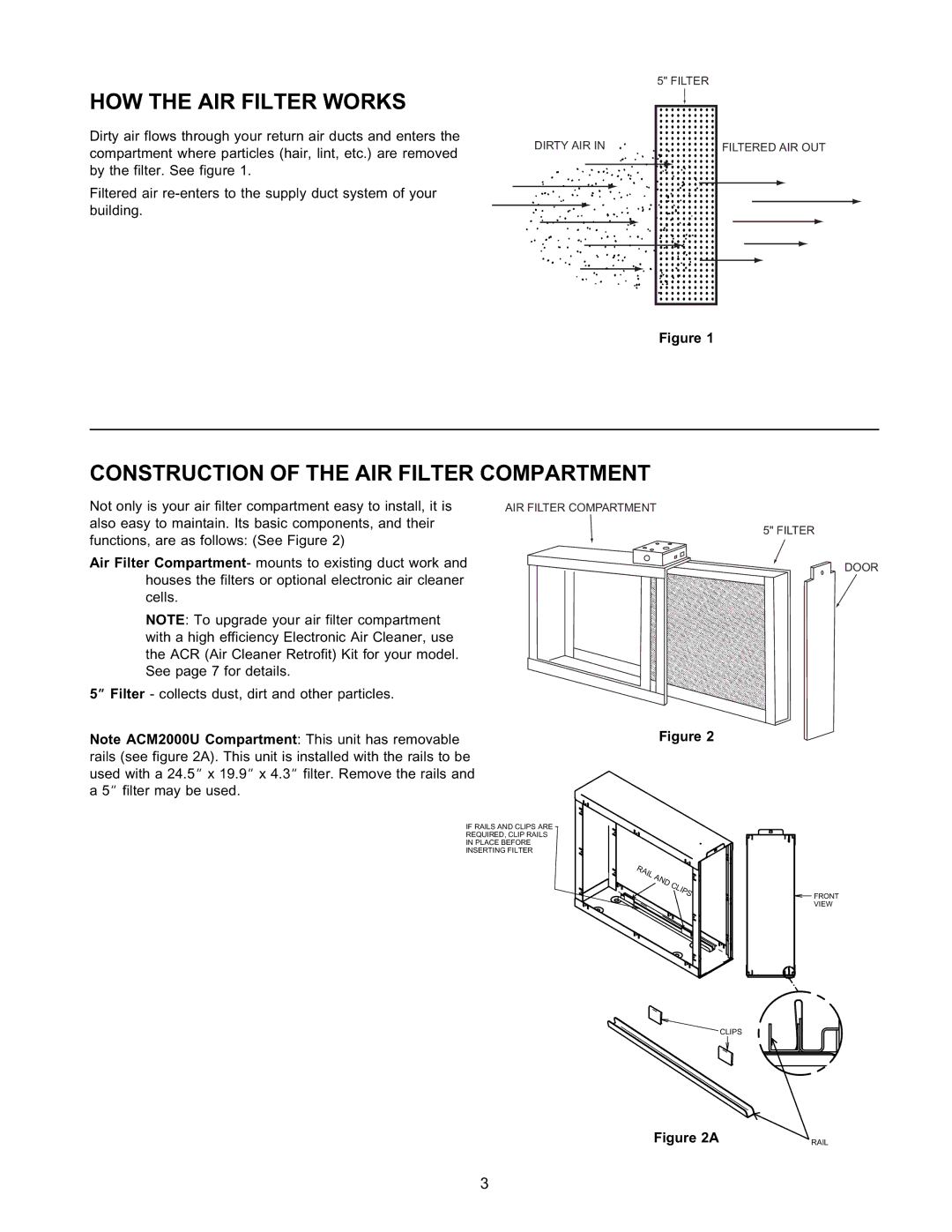 White Rodgers pmnACM/ACB owner manual HOW the AIR Filter Works, Construction of the AIR Filter Compartment 