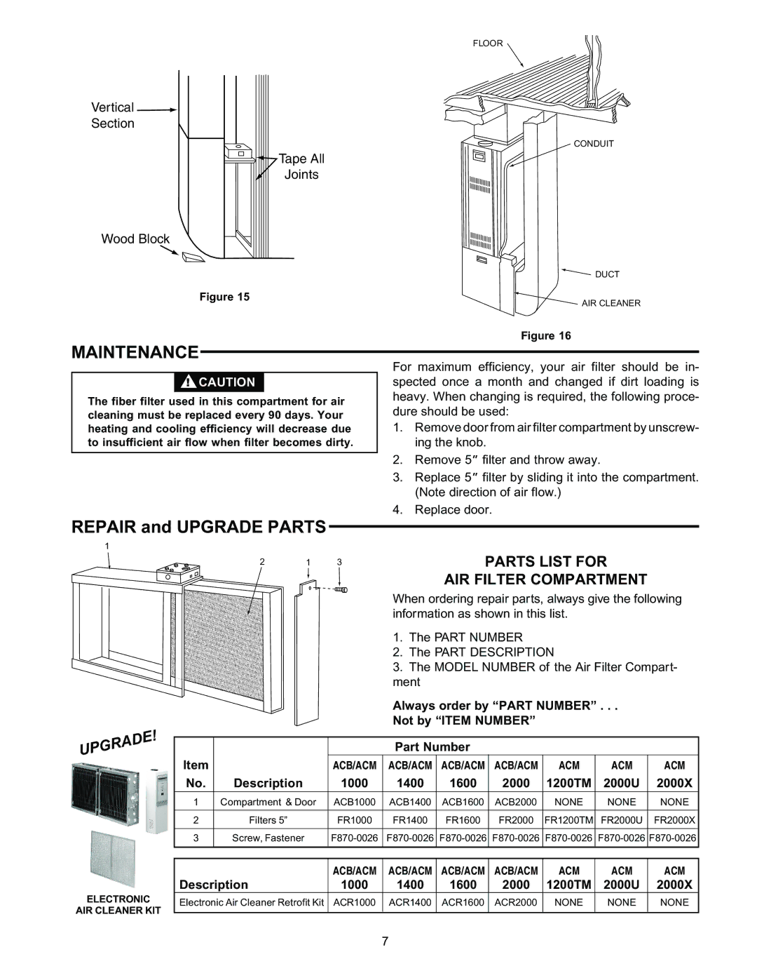 White Rodgers pmnACM/ACB owner manual Maintenance, Always order by Part Number Not by Item Number 