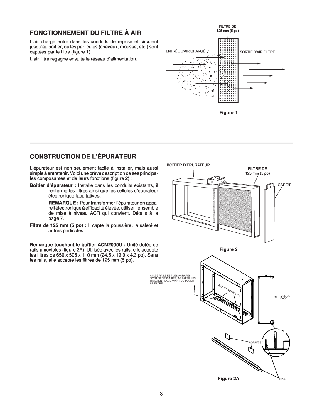 White Rodgers pmnACM/ACB owner manual Fonctionnement Du Filtre À Air, Construction De L’Épurateur 