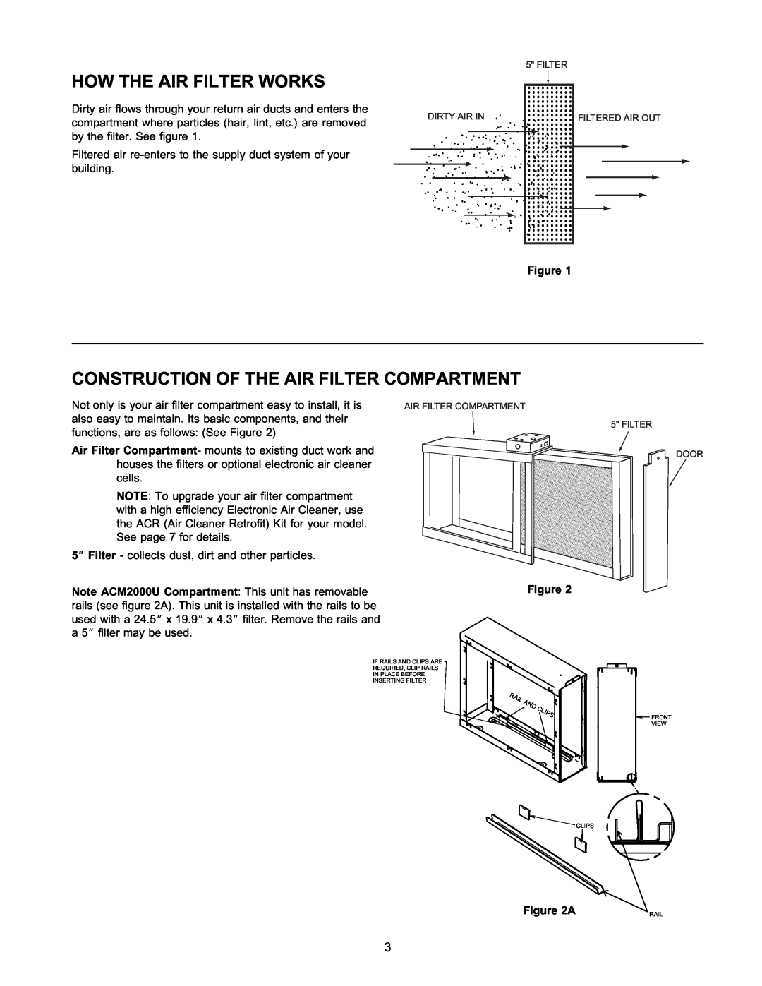 White Rodgers pmnACM/ACB owner manual How The Air Filter Works, Construction Of The Air Filter Compartment 