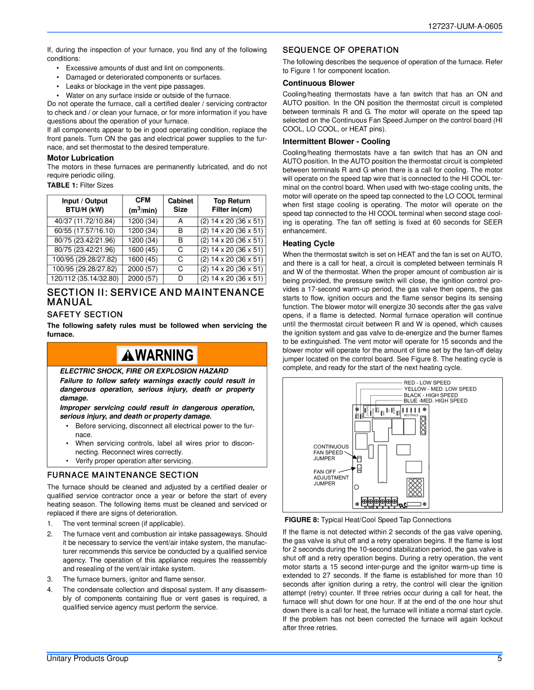 White Rodgers FC9S, PS9, FL9S Section II Service and Maintenance Manual, Safety Section, Furnace Maintenance Section 