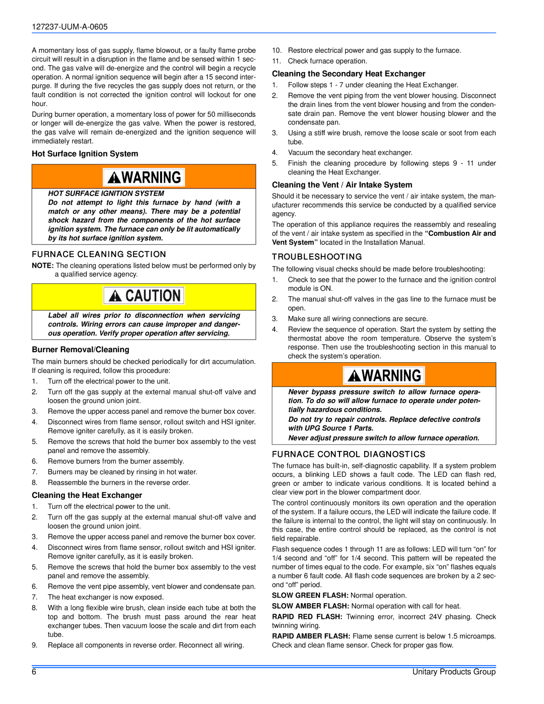 White Rodgers PS9, FL9S, FC9S service manual Furnace Cleaning Section, Troubleshooting, Furnace Control Diagnostics 