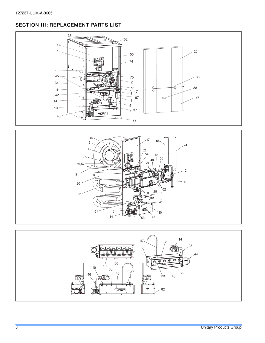 White Rodgers FC9S, PS9, FL9S service manual Section III Replacement Parts List 