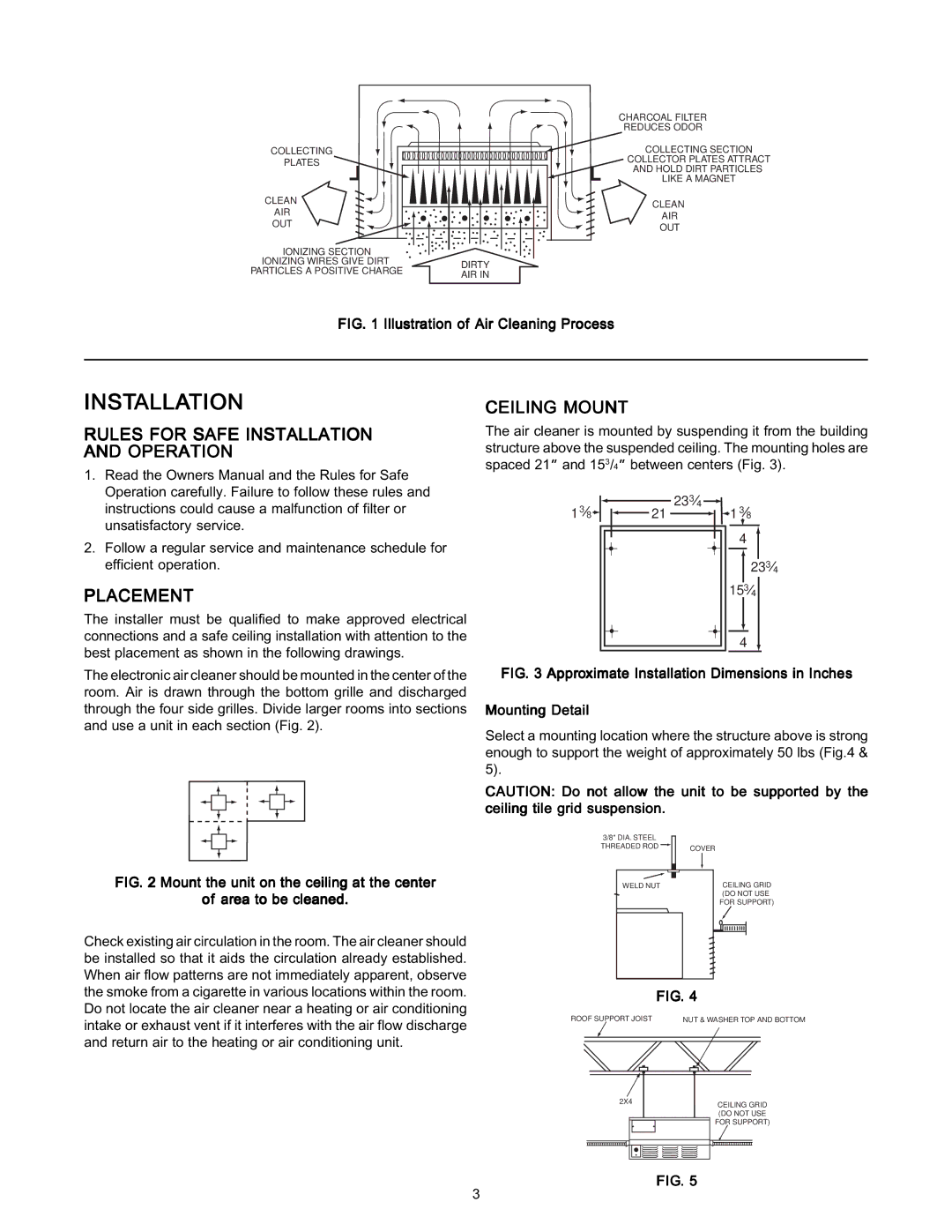 White Rodgers SSC1000 manual Rules for Safe Installation and Operation, Placement, Ceiling Mount 