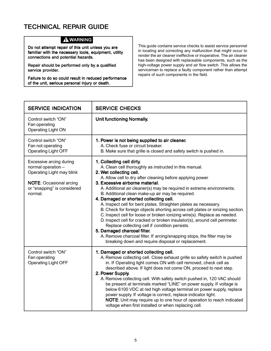 White Rodgers SSC1000 manual Technical Repair Guide, Service Indication Service Checks 