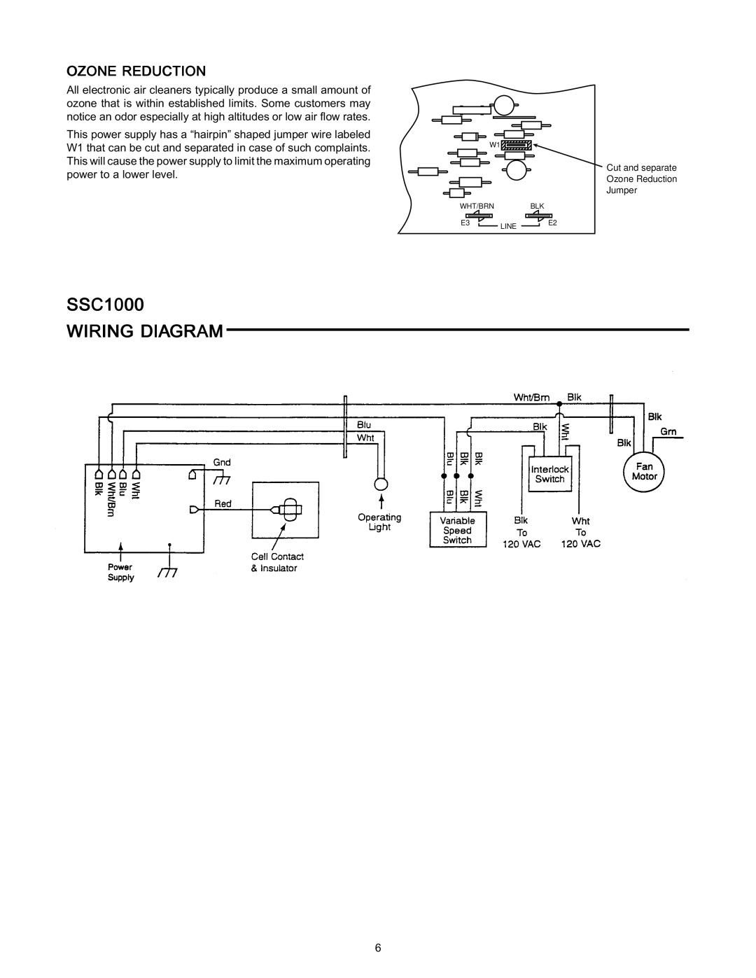 White Rodgers SSC1000 manual Wiring Diagram, Ozone Reduction 