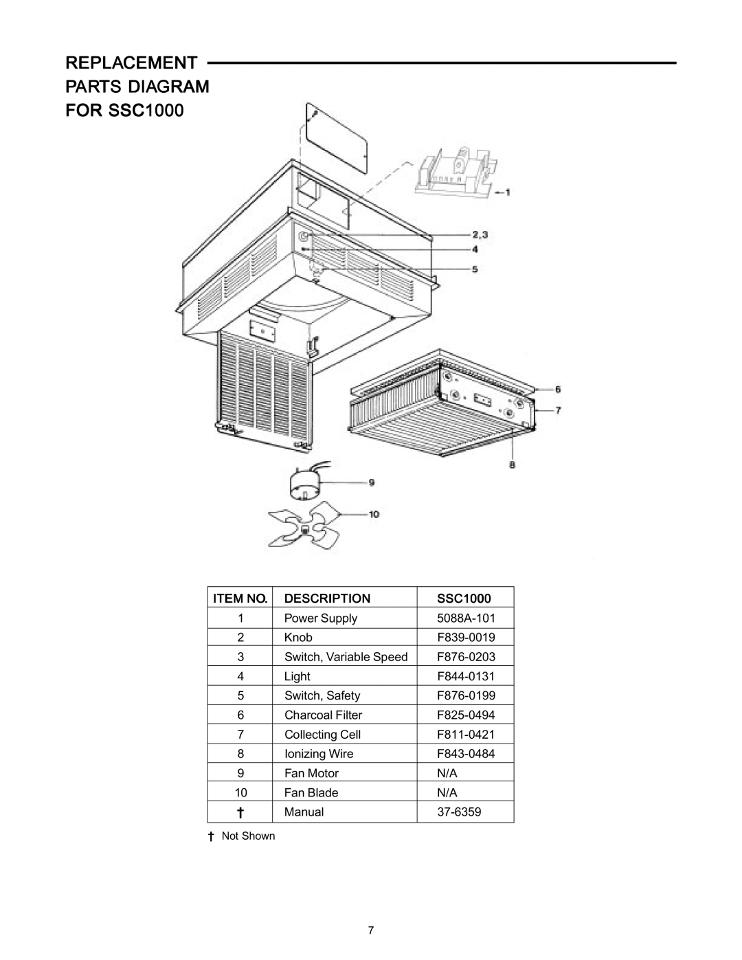 White Rodgers manual Replacement Parts Diagram For SSC1000, Item no Description 