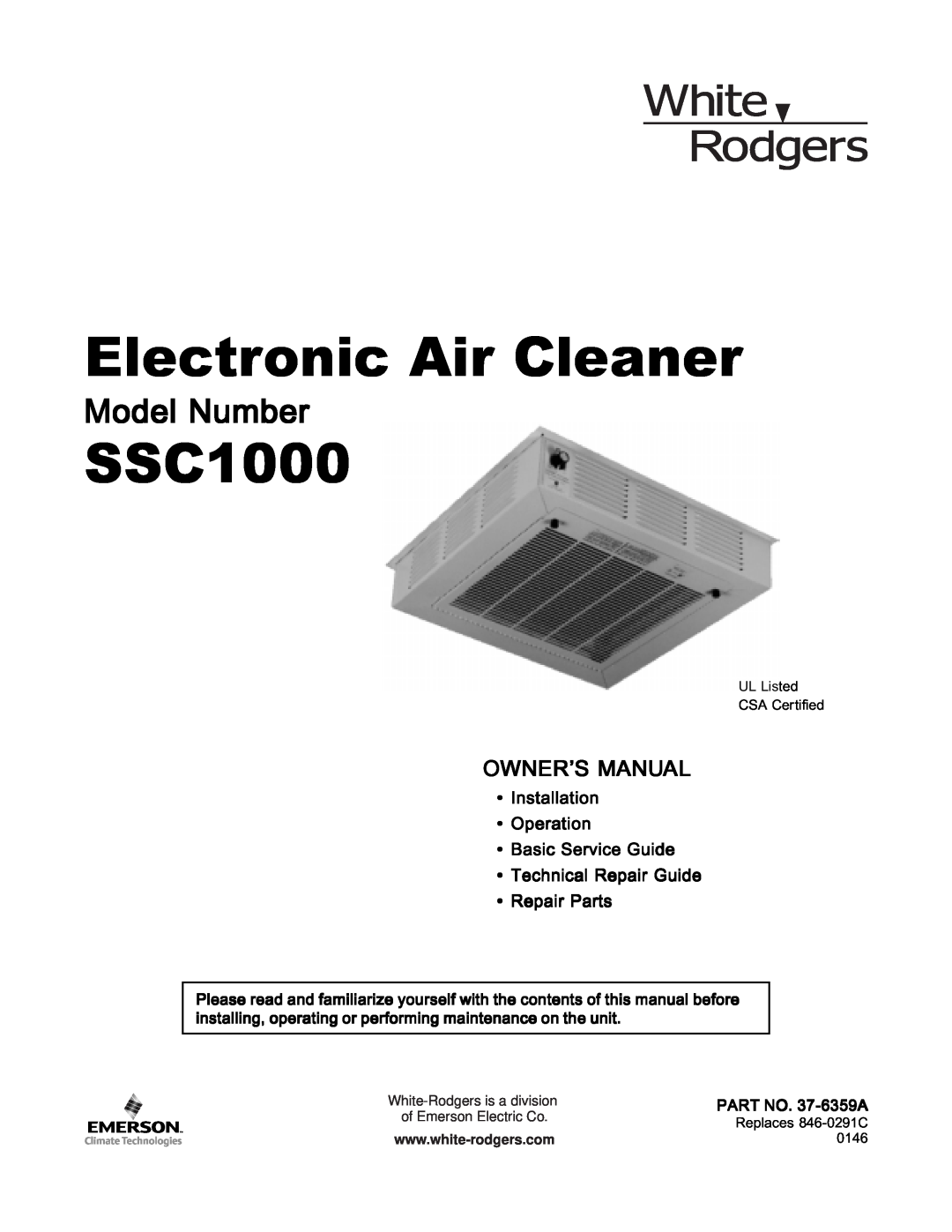 White Rodgers SSC1000 manual Installation Operation Basic Service Guide, Technical Repair Guide Repair Parts, Model Number 