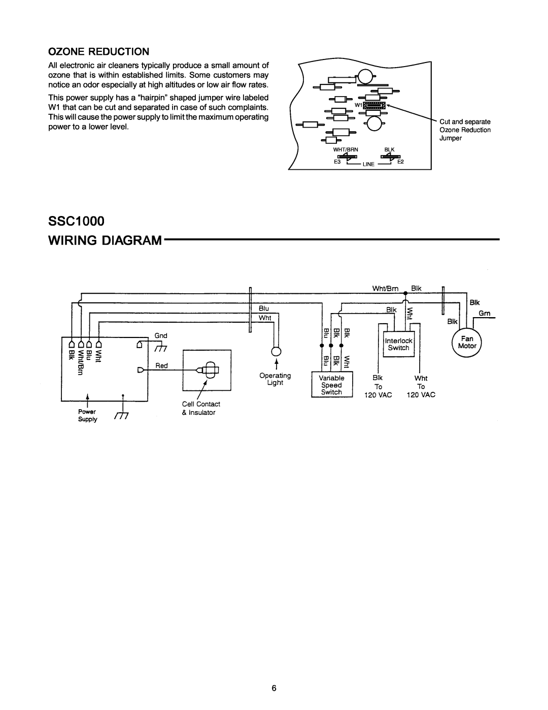 White Rodgers manual SSC1000 WIRING DIAGRAM, Ozone Reduction 