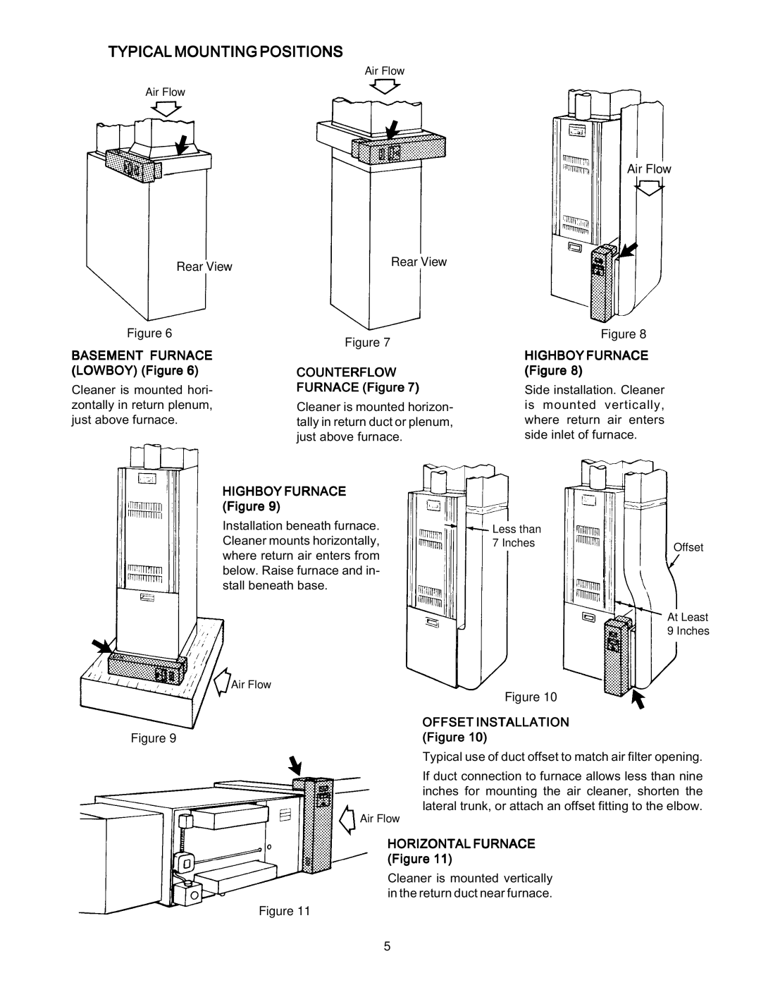 White Rodgers SST1600, SST2000, SST1400 owner manual Typical Mounting Positions, Counterflow 