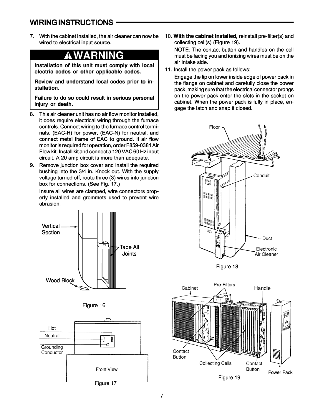 White Rodgers SST1400, SST2000, SST1600 owner manual Wiringinstructions, Vertical Section, Joints, Wood Block 