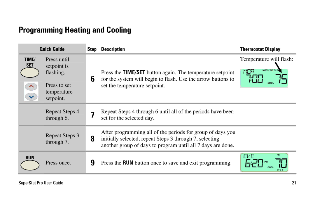 White Rodgers SuperStat Pro Programmable Thermostat manual Programming Heating and Cooling 