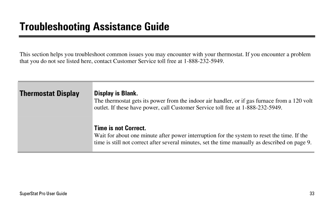 White Rodgers SuperStat Pro Programmable Thermostat manual Troubleshooting Assistance Guide, Display is Blank 