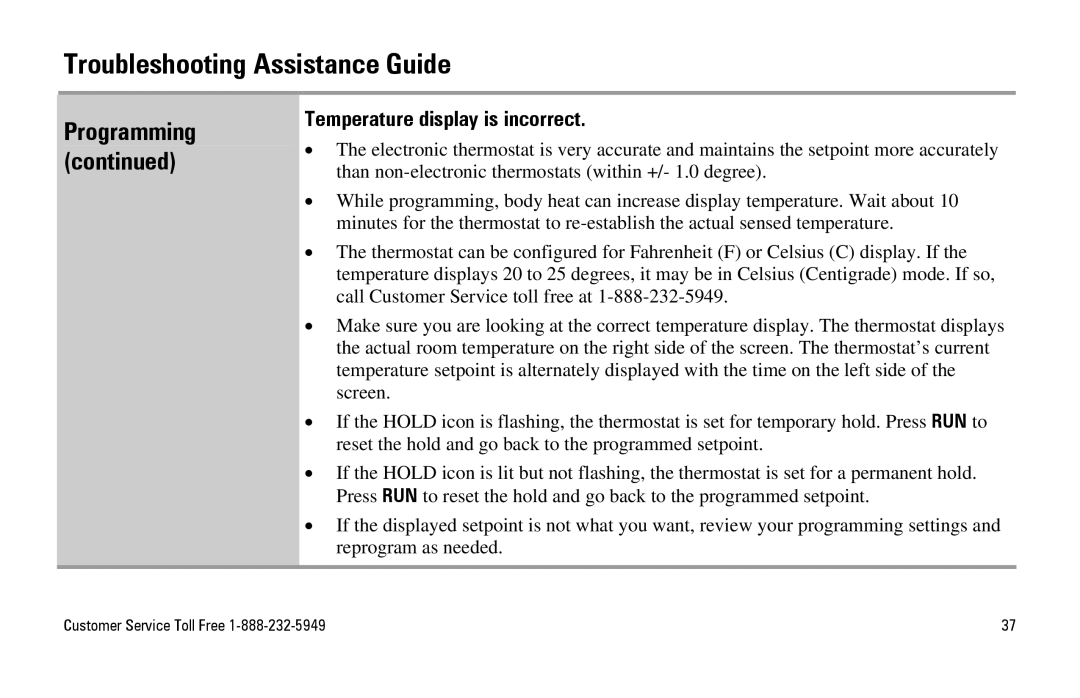 White Rodgers SuperStat Pro Programmable Thermostat manual Programming Temperature display is incorrect 