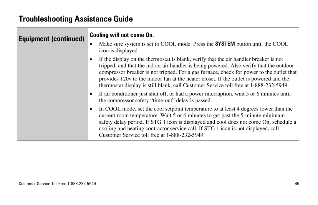 White Rodgers SuperStat Pro Programmable Thermostat manual Equipment Cooling will not come On 