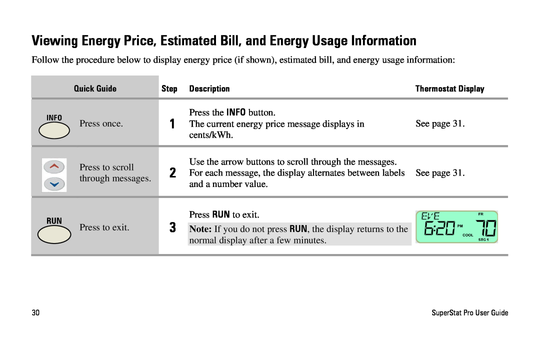 White Rodgers SuperStat Pro Programmable Thermostat Viewing Energy Price, Estimated Bill, and Energy Usage Information 