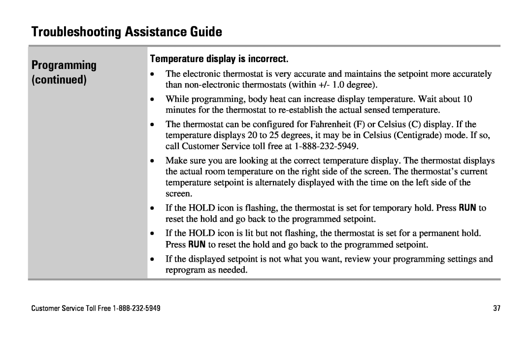 White Rodgers SuperStat Pro Programmable Thermostat Temperature display is incorrect, Troubleshooting Assistance Guide 
