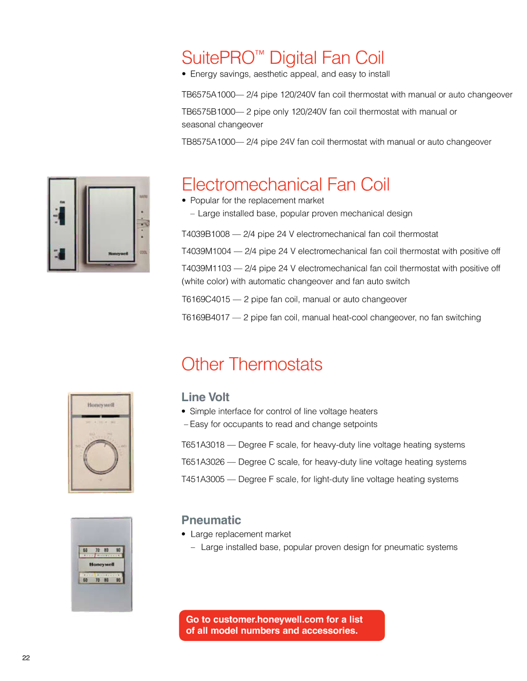 White Rodgers T7350, T7351F SuitePRO Digital Fan Coil, Electromechanical Fan Coil, Other Thermostats, Line Volt, Pneumatic 