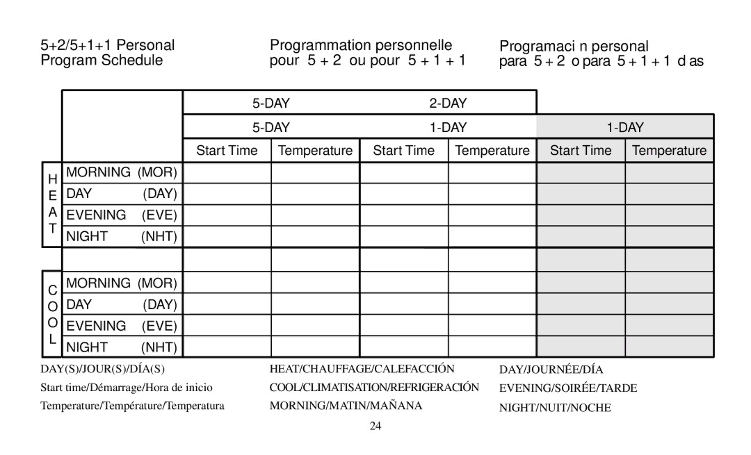 White Rodgers Thermostat manual Morning MOR DAY Evening EVE Night NHT 