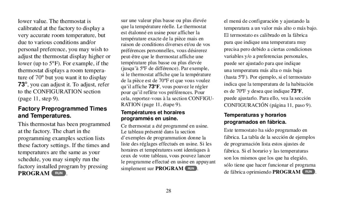 White Rodgers Thermostat manual Factory Preprogrammed Times and Temperatures, Una temperatura más alta o más baja 