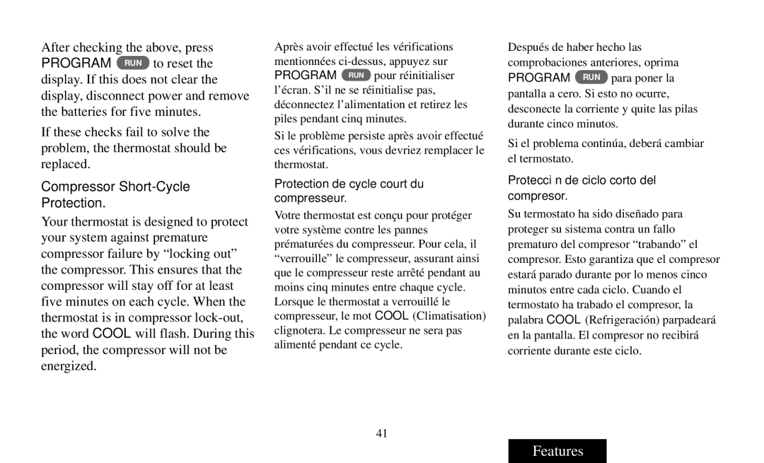 White Rodgers Thermostat manual Compressor Short-Cycle Protection, Protection de cycle court du compresseur 