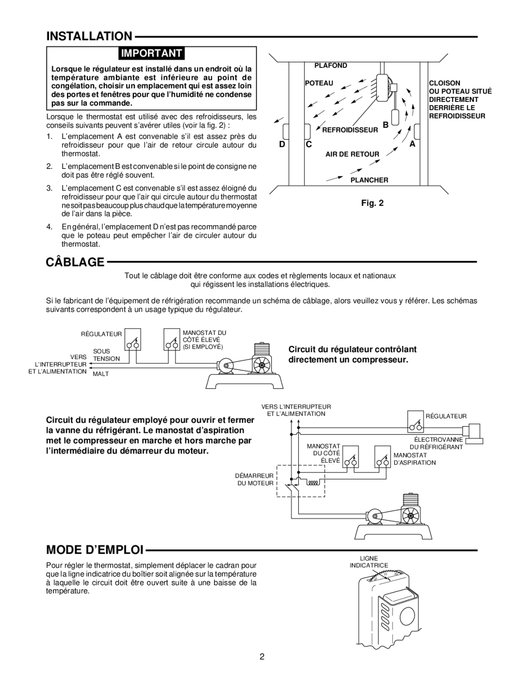 White Rodgers TYPE 151 installation instructions Câblage, Mode D’EMPLOI 