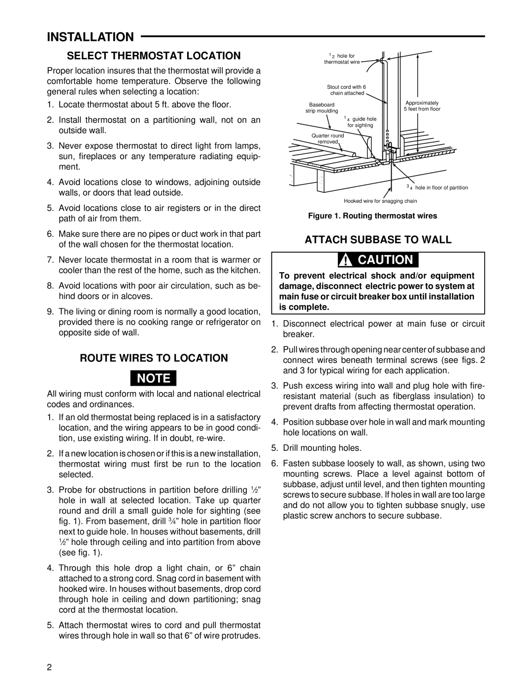 White Rodgers Type 1E56 Installation, Select Thermostat Location, Route Wires to Location, Attach Subbase to Wall 