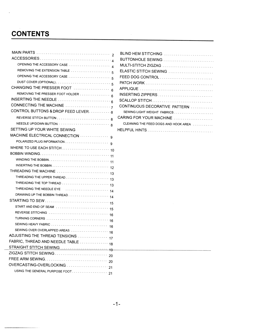 White W1750C manual Contents 