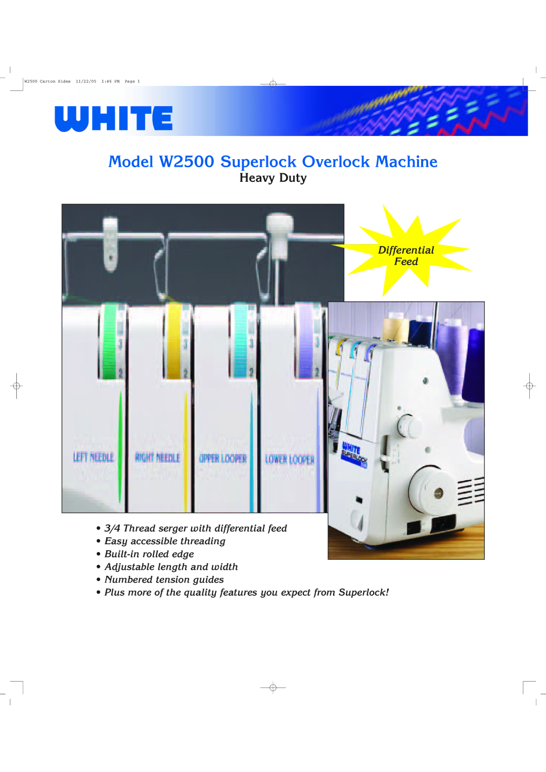 White manual Model W2500 Superlock Overlock Machine, Heavy Duty, Differential, Feed 