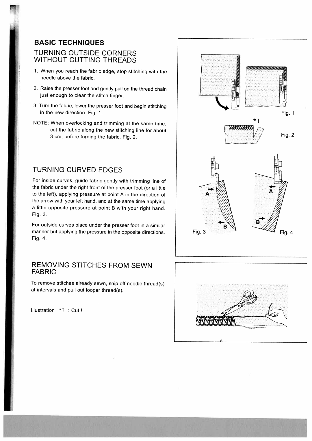 White W2500 manual Edges, Turning Curved, Removing Stitches, From Sewn Fabric 