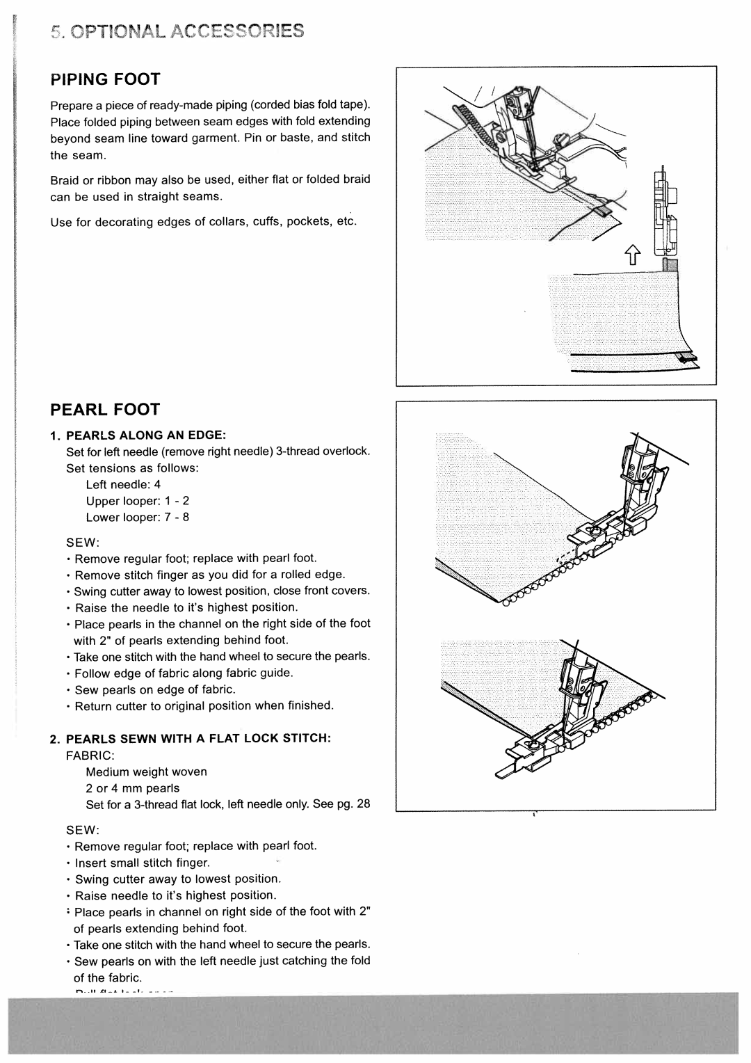 White W2500 manual Pearl, Piping Foot 