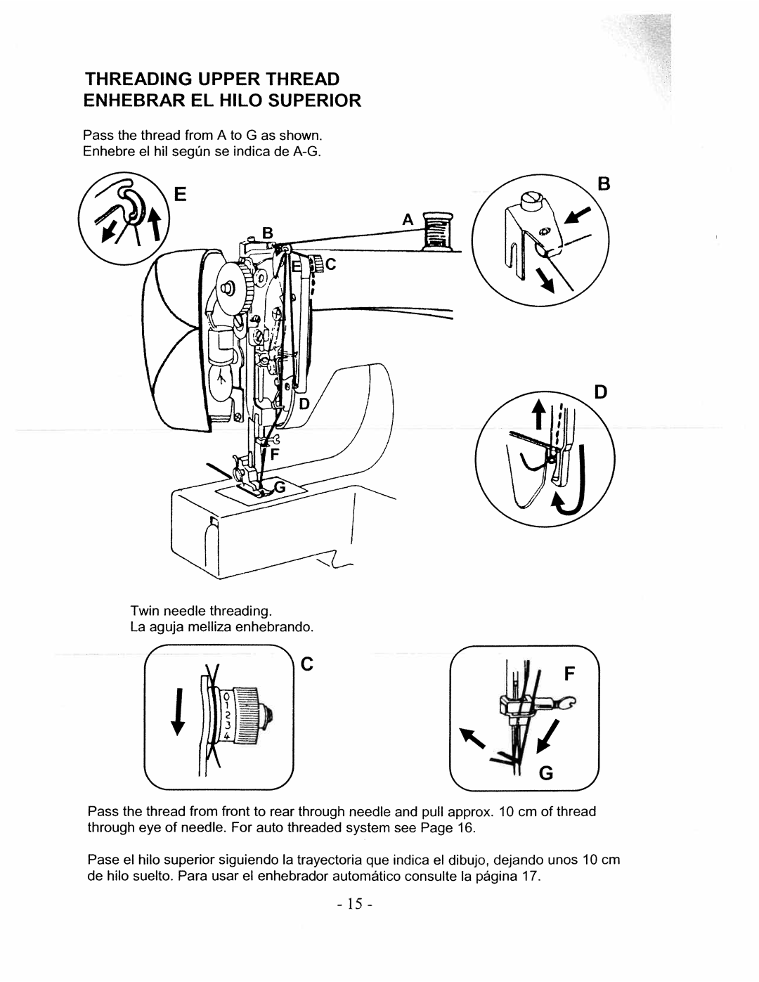 White W480 manual Threading Upper Thread Enhebrar EL Hilo Superior, La aguja melliza enhebrando 