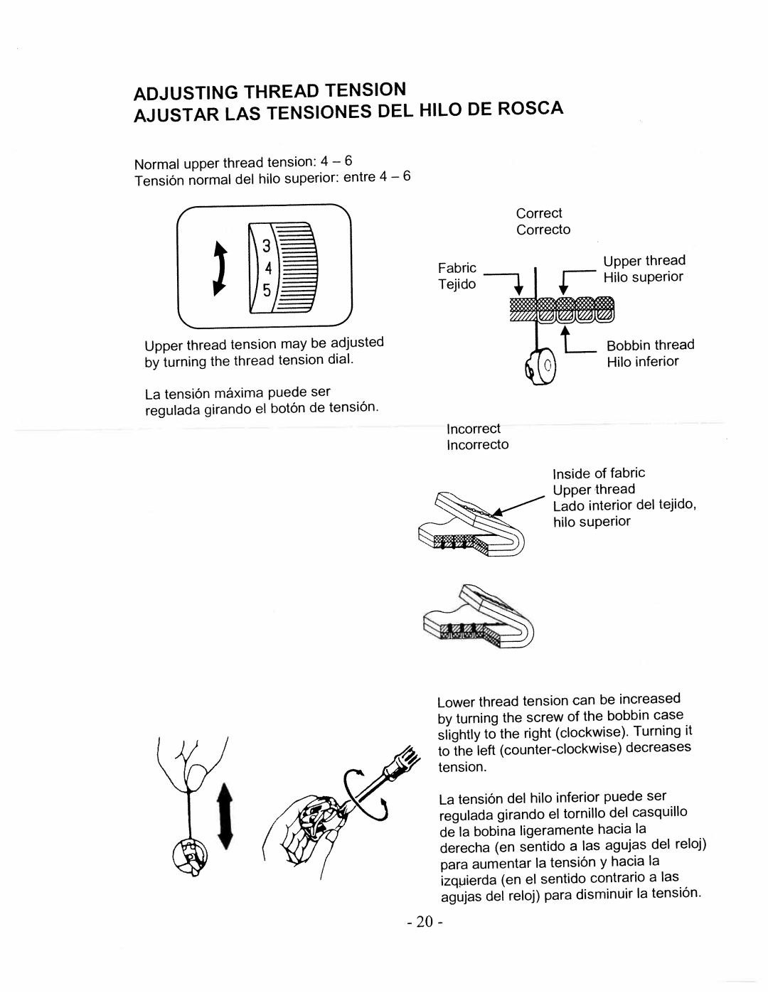 White W480 manual Ajustar LAS Tensiones, Rosca, Adjusting Thread Tension, Hilo 