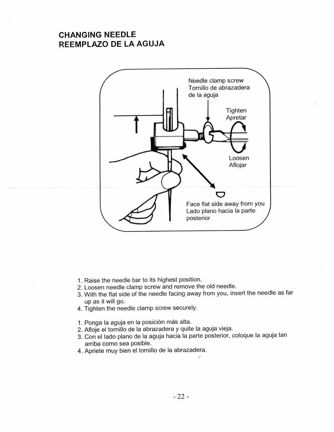 White W480 manual DE LA Aguja, Changing Needle, Reemplazo 