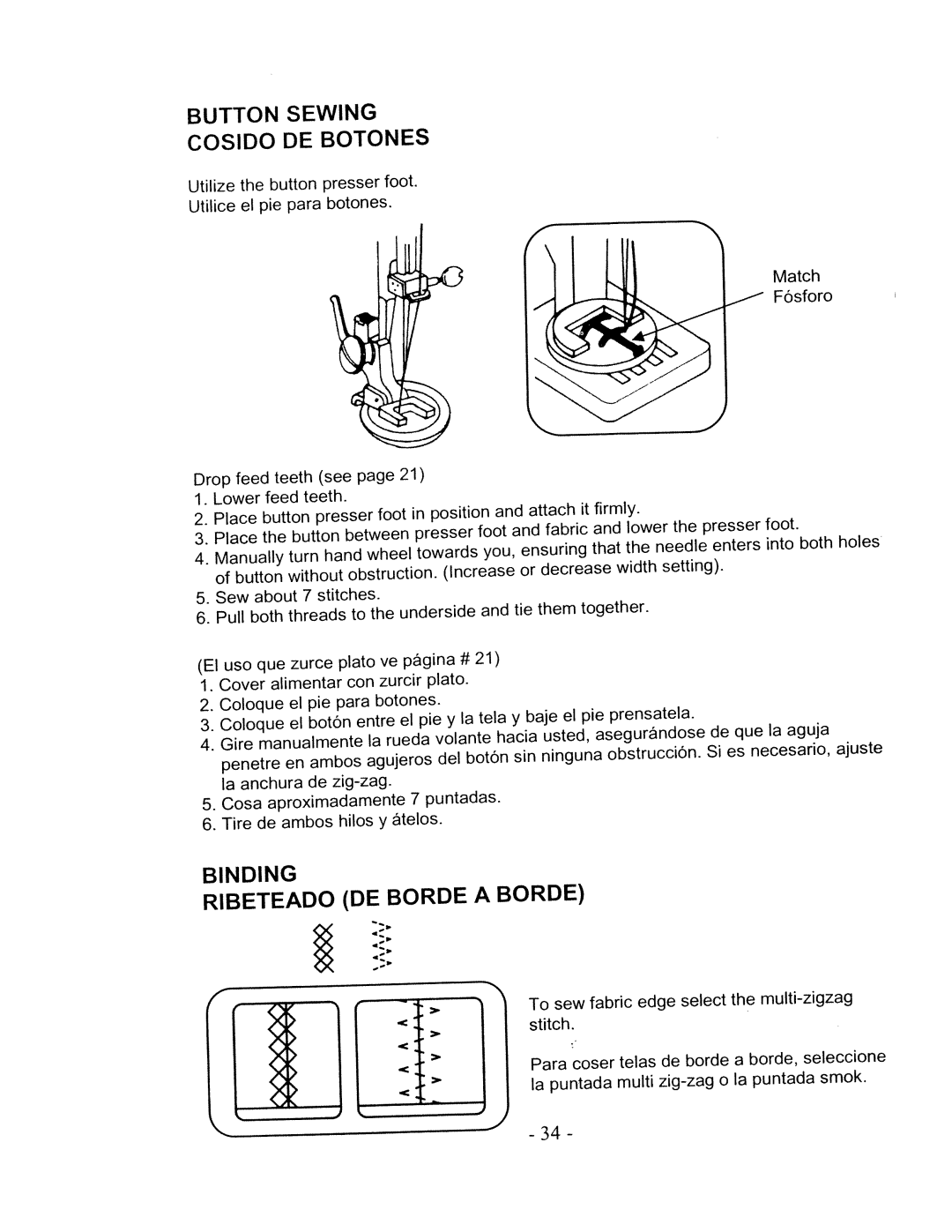 White W480 manual Cosido Botones, Button Sewing, Borde, Binding Ribeteado 