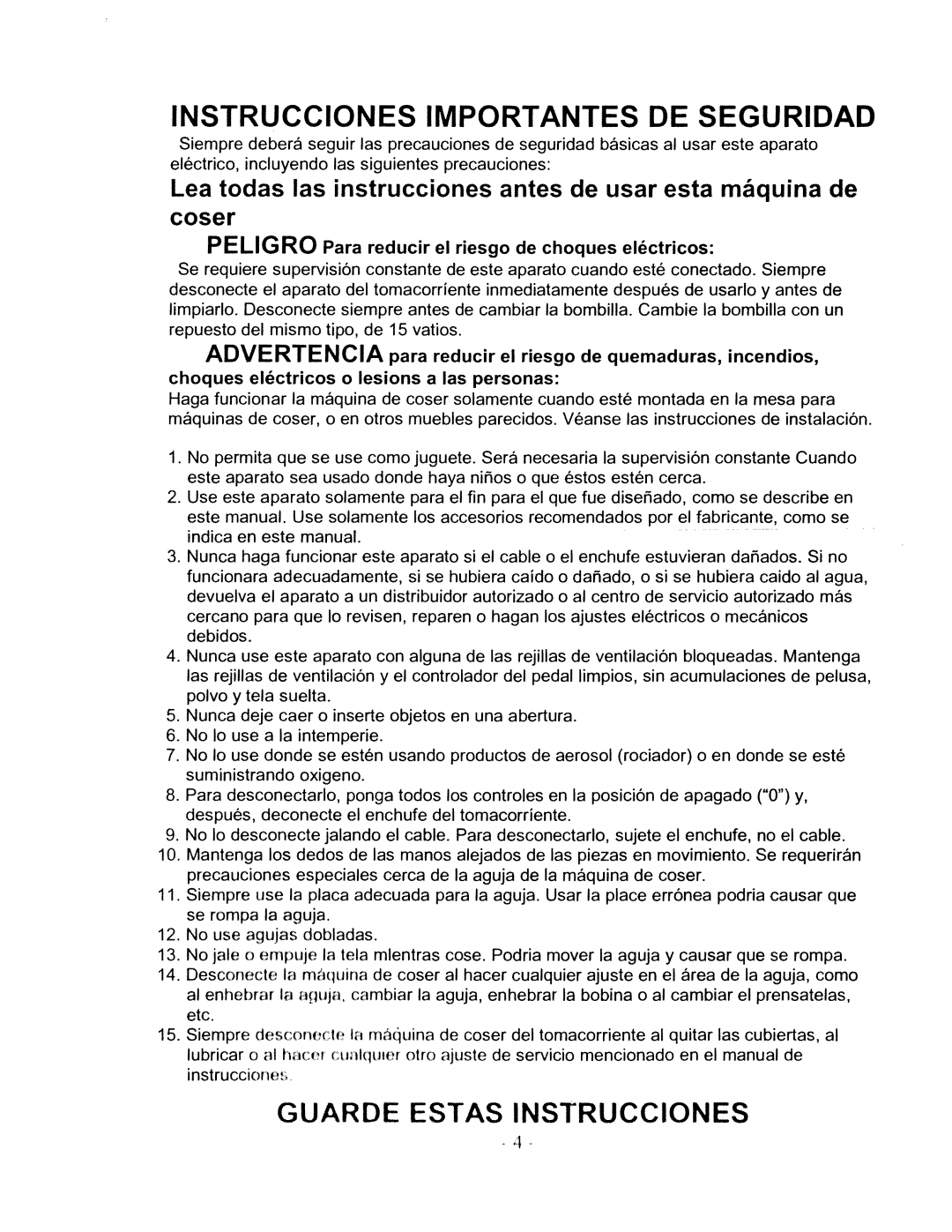 White W480 manual Instrucciones Importantes DE Seguridad, No use agujas dobladas 