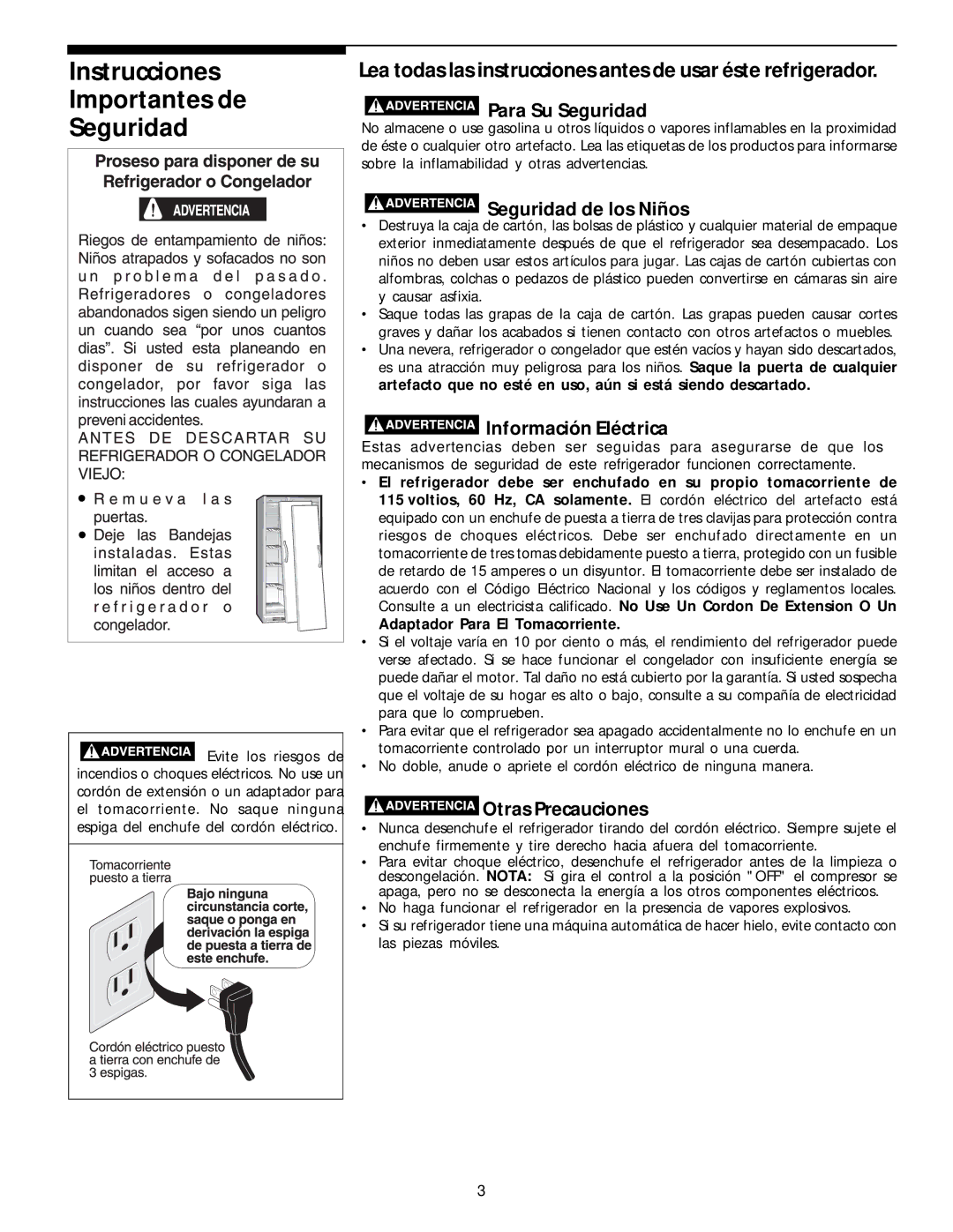 White-Westinghouse 218954301 manual Instrucciones, Importantes de, Seguridad 