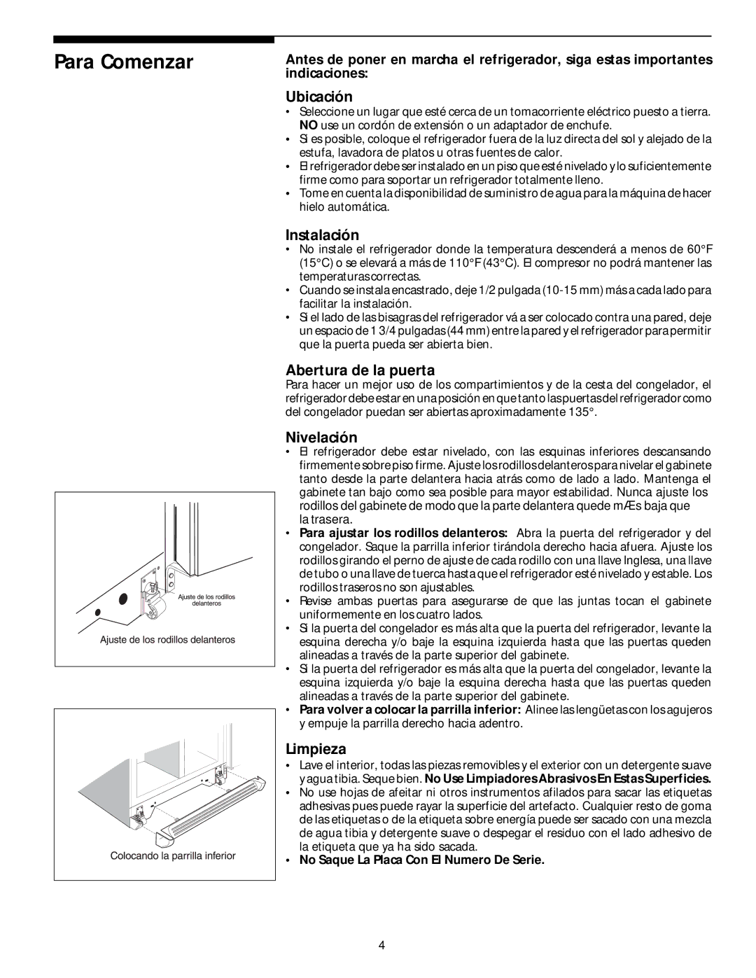 White-Westinghouse 218954301 manual Para Comenzar 