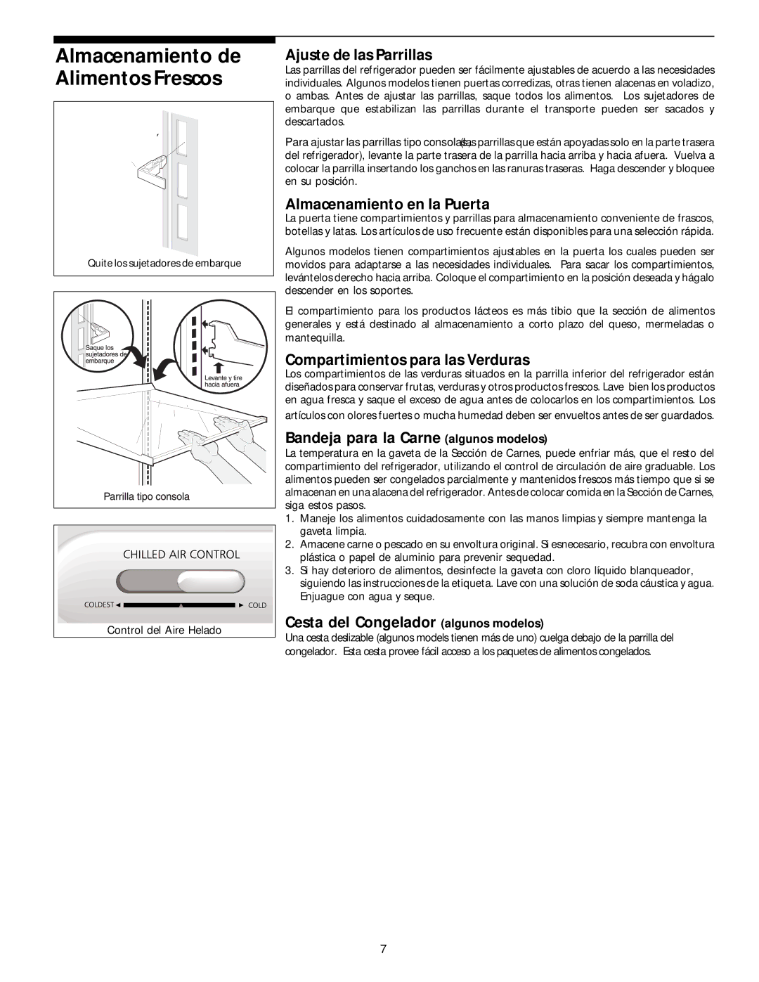 White-Westinghouse 218954301 manual Almacenamiento de Alimentos Frescos 