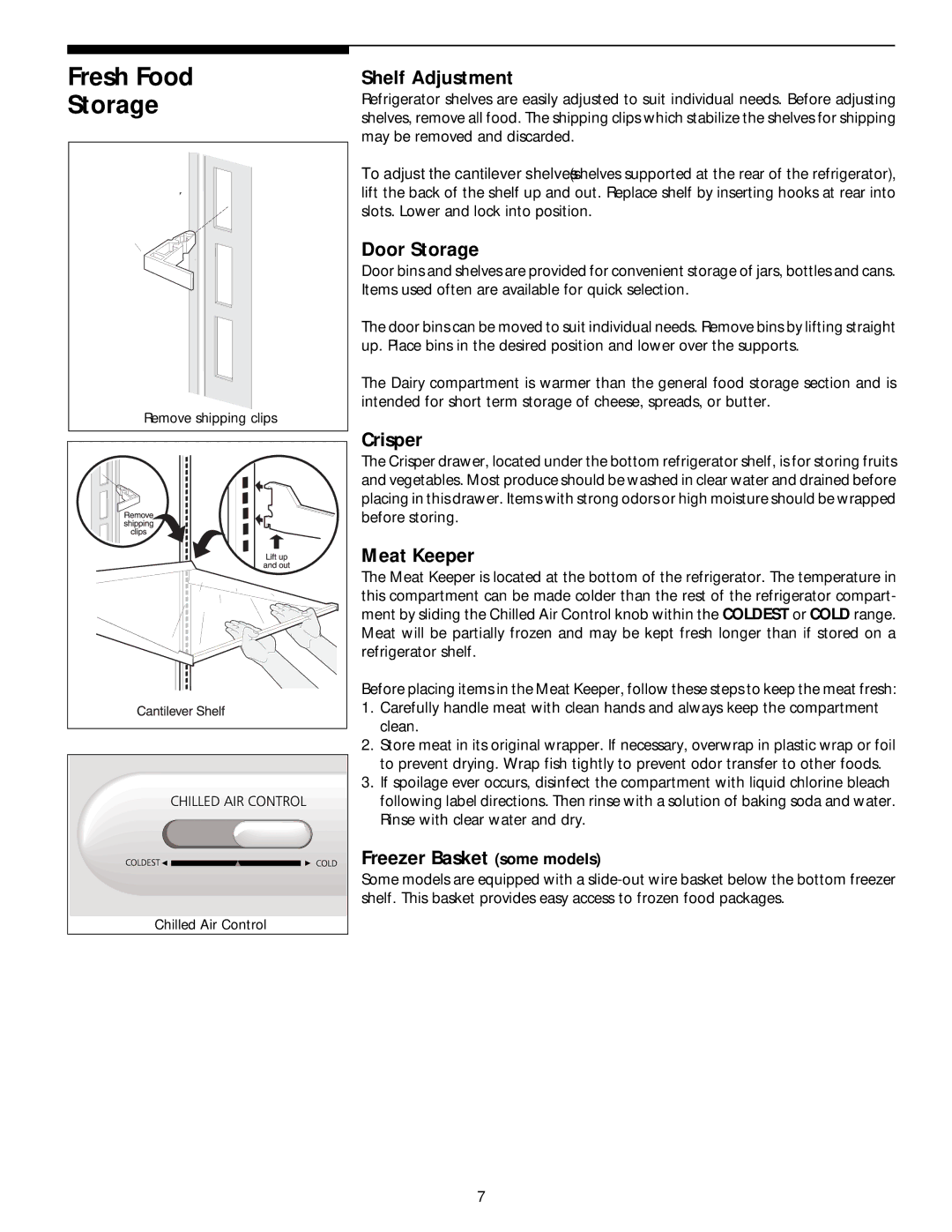 White-Westinghouse 218954301 manual Fresh Food Storage 