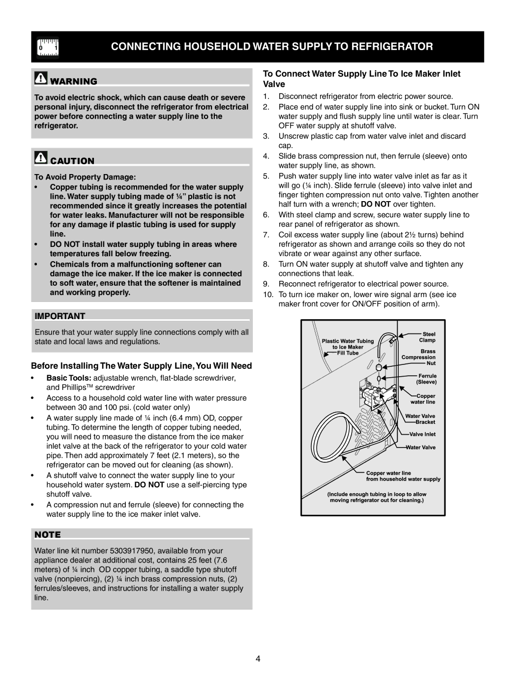 White-Westinghouse 241997501 important safety instructions Before Installing The Water Supply Line, You Will Need 