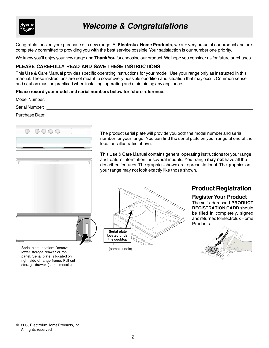 White-Westinghouse 316257134 (0809) important safety instructions Welcome & Congratulations, Register Your Product 