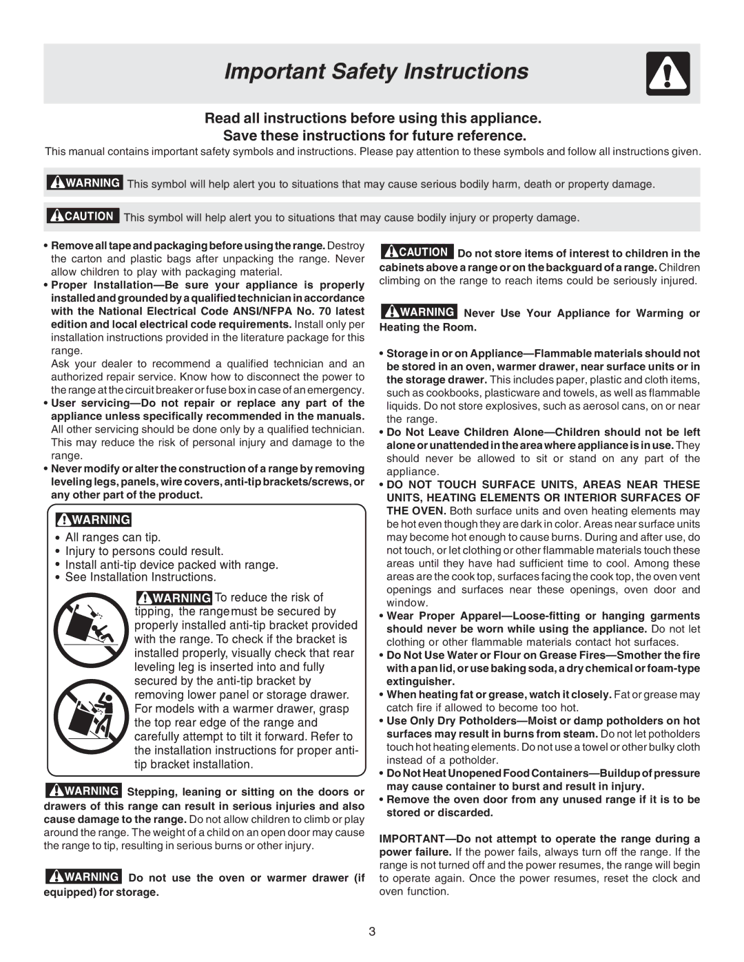 White-Westinghouse 316257134 (0809) important safety instructions Important Safety Instructions 