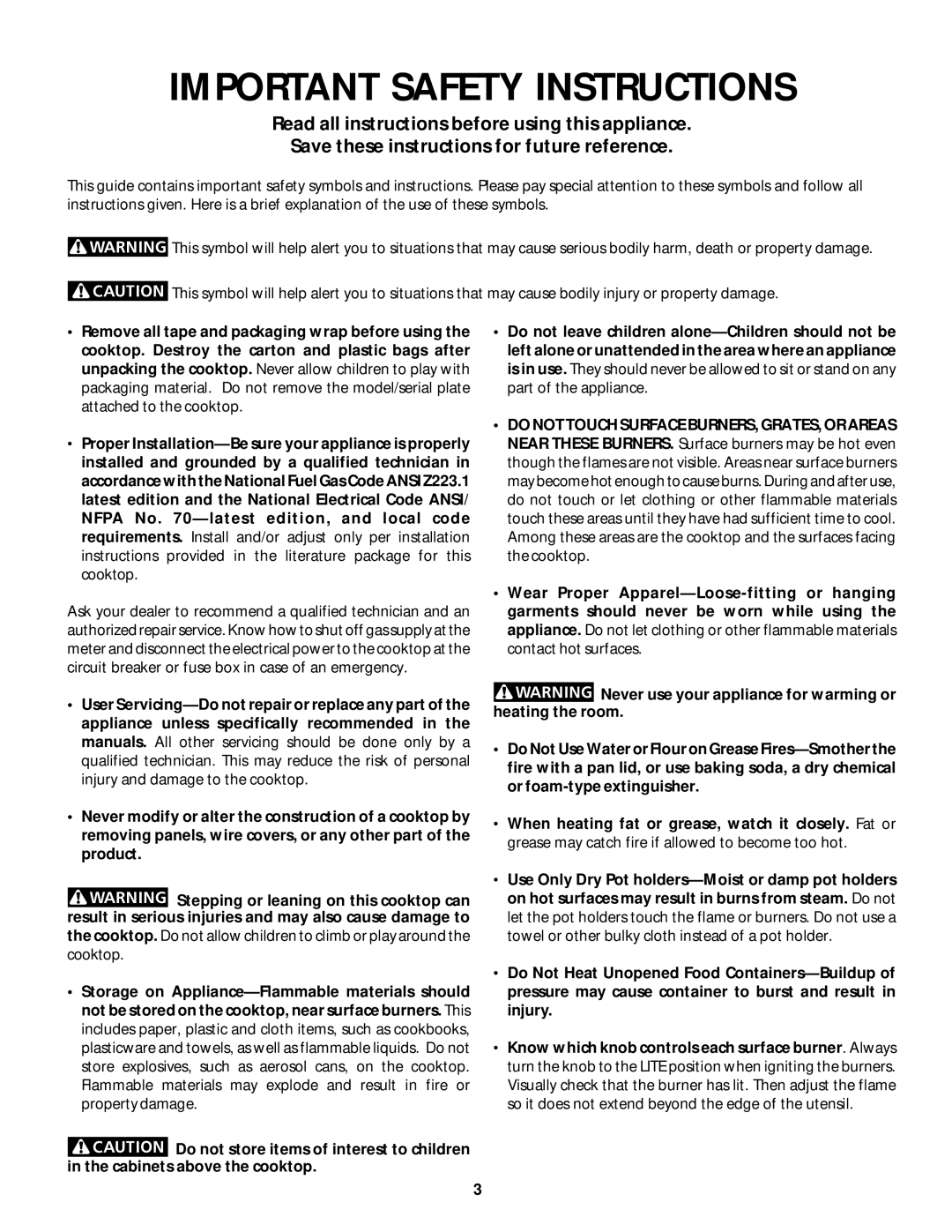 White-Westinghouse 318200659 manual Important Safety Instructions 