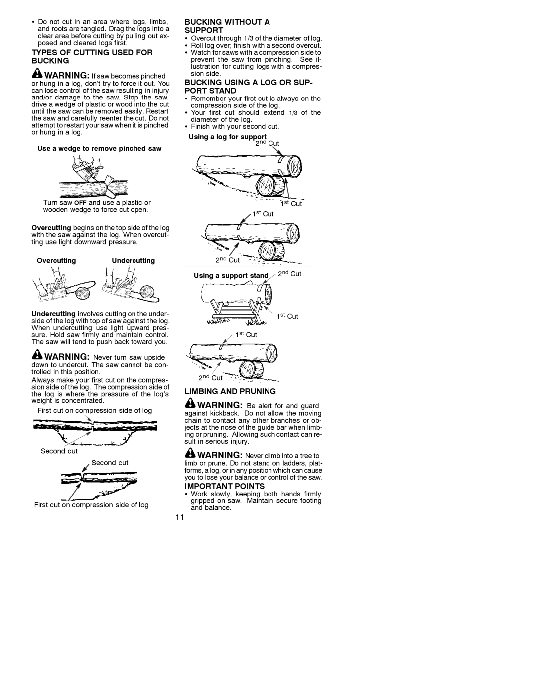 White-Westinghouse 330 Types of Cutting Used for Bucking, Bucking Without a Support, Limbing and Pruning Important Points 