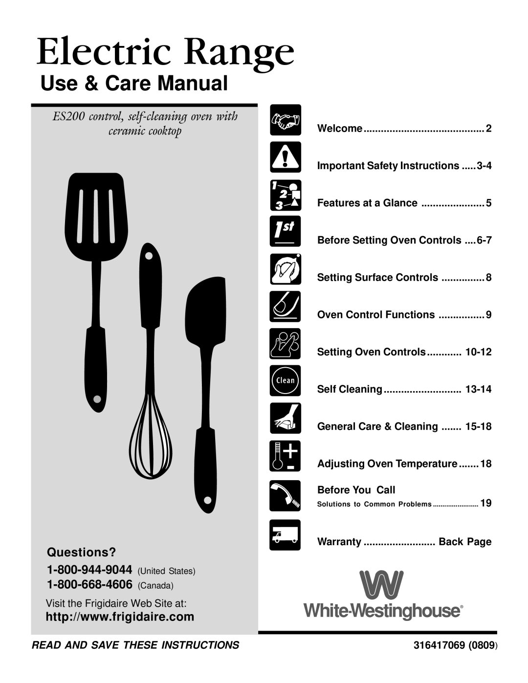 White-Westinghouse ES200 important safety instructions Important Safety Instructions, Before You Call, Warranty Back 