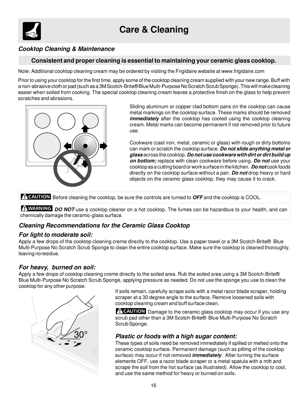 White-Westinghouse ES200 important safety instructions Cooktop Cleaning & Maintenance, For heavy, burned on soil 