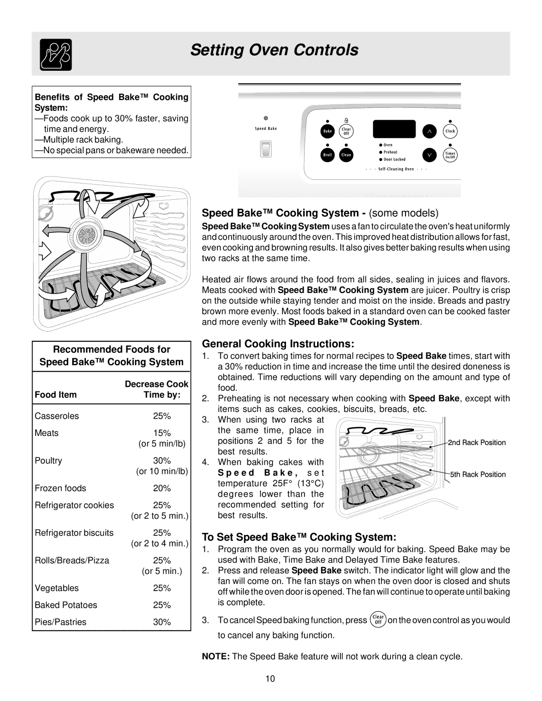 White-Westinghouse ES200/300 manual Speed Bake Cooking System some models, General Cooking Instructions 