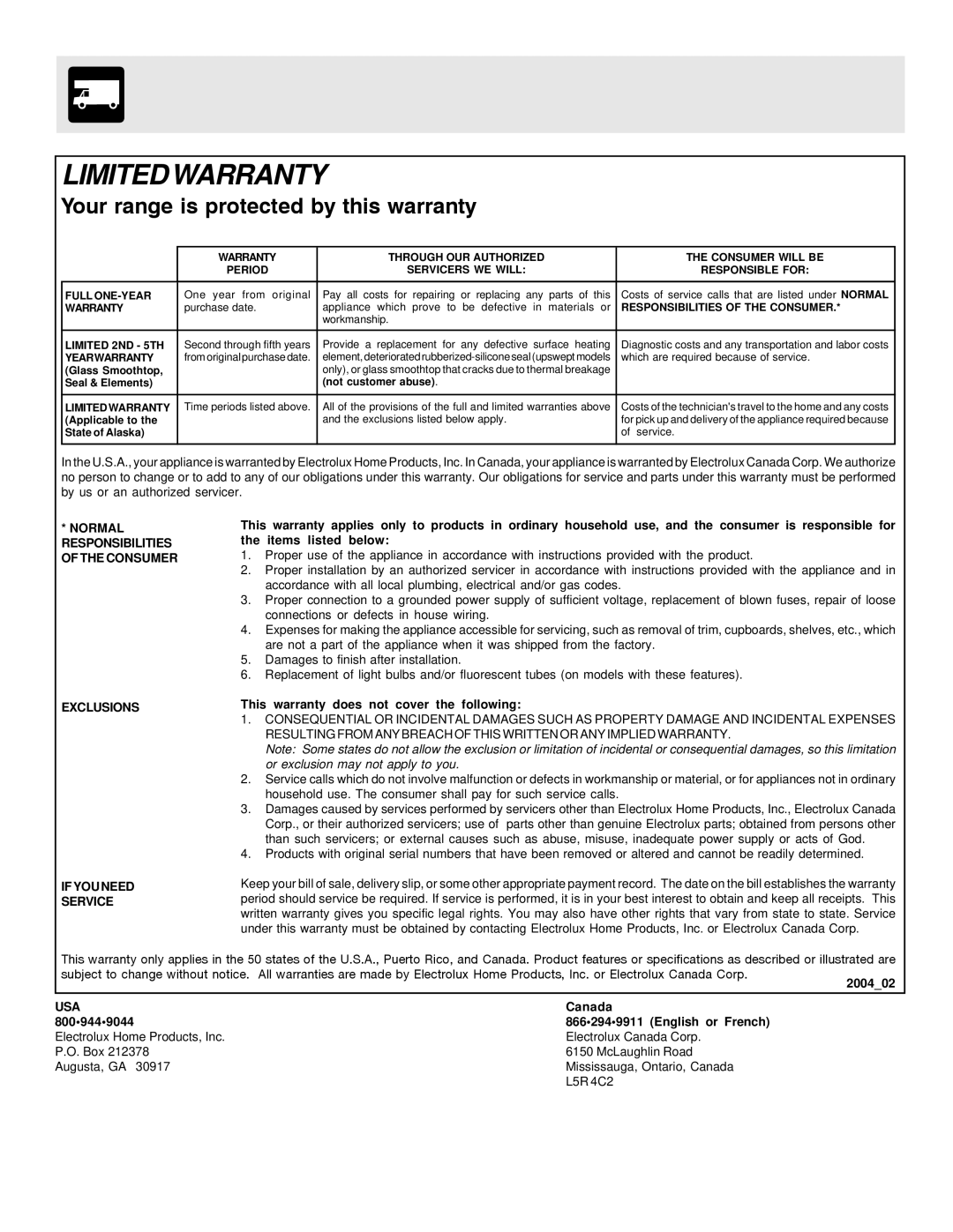 White-Westinghouse ES200/300 manual Limitedwarranty 