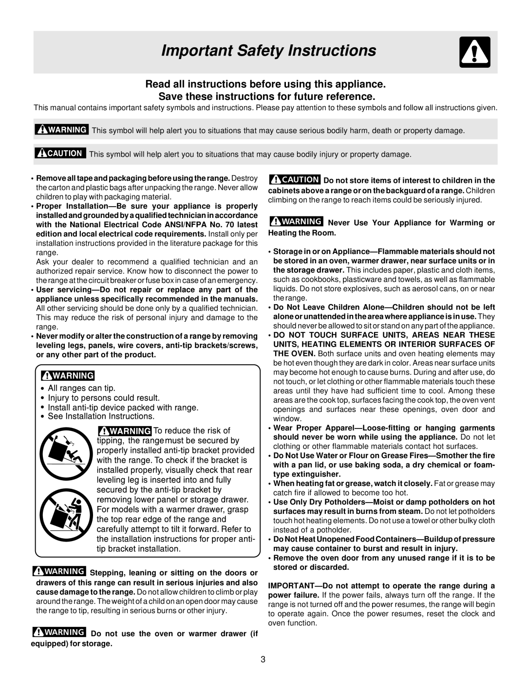 White-Westinghouse ES200/300 manual Important Safety Instructions 